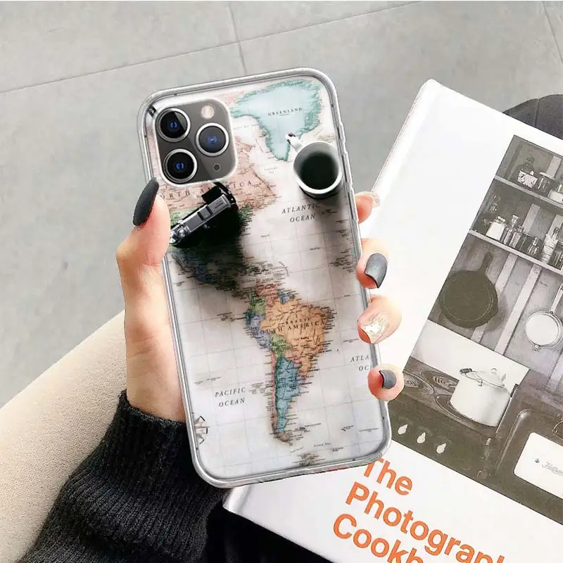 Дорожный Чехол для телефона с картой мира мягкий чехол iPhone 14 13 Pro 11 15 Art 12 XR X XS Max 7 8 6S