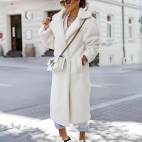 autumn winter shaggy long overcoat fashion long sleeve pockets tops cardigan elegant single breasted thick women solid outerwear