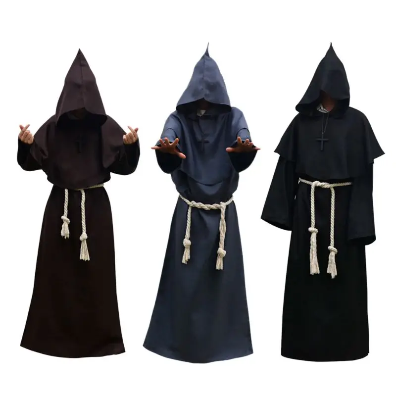 New Unisex Halloween Robe Hooded Cloak Costume Cosplay Monk Suit Adult Role-playing Decoration Clothing