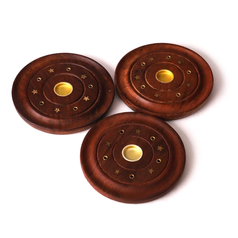

Round Wooden Incense Plate 6 Hole Incense Sticks Burner Cones Censer Holder Yoga Teahouse Home Decoration