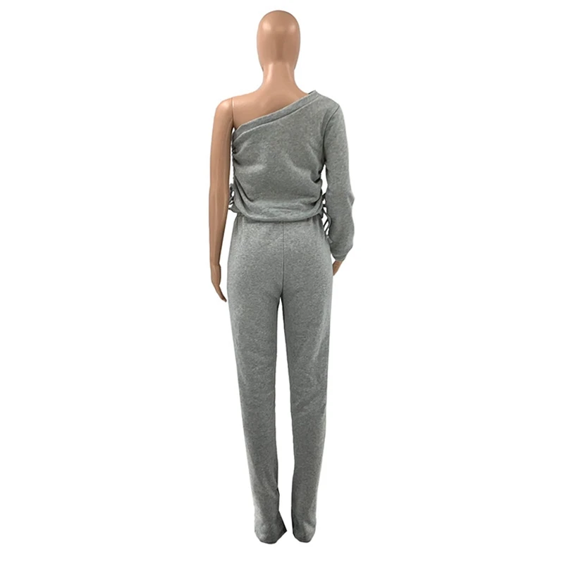 

ZOOEFFBB Two Piece Set Bandage One Shoulder Long Sleeve Crop Top and Pants Outfits for Women Clothes Lounge Wear Matching Sets