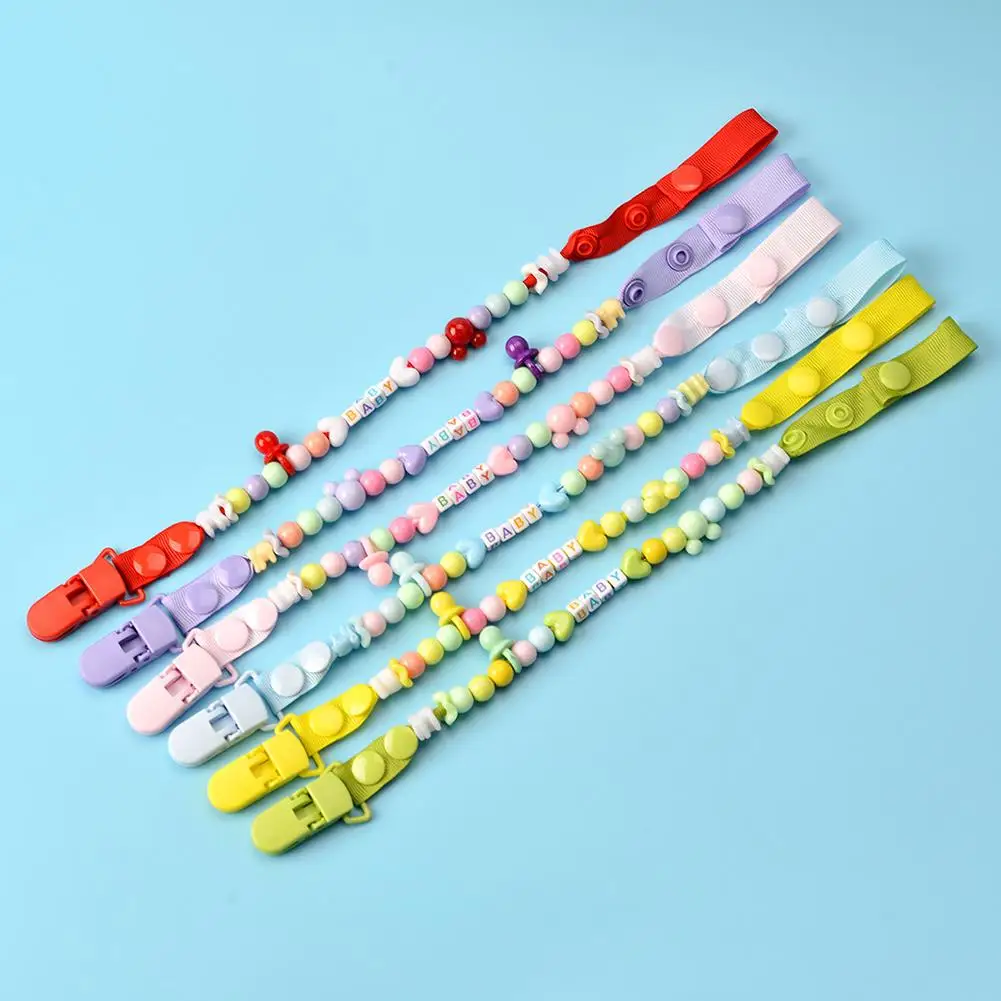

New born Baby Pacifier Holder Clip Beads Chain Rope Dummy Anti-Drop Pacifier Clip Teether Nipple Holder Leash