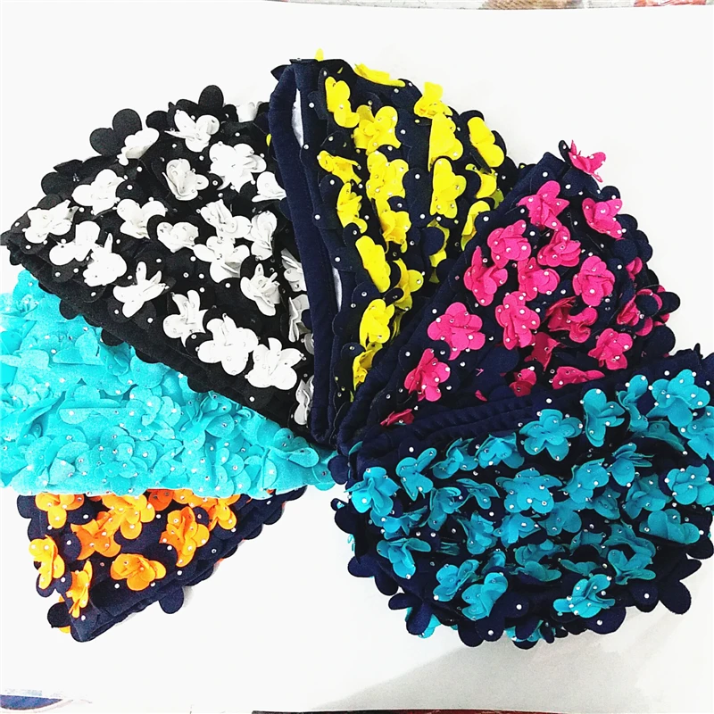 Шапка-тюрбан женская с длинными волосами 3d-шапка для плавания цветами стрейчевая