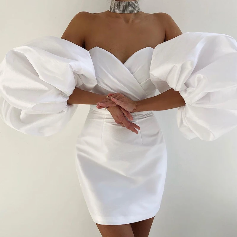 

Free Shipping Wholesale 2021 woman's Dress White Short Sleeve Strapless Mini Sexy Club Celebrity Cocktail Party Dress