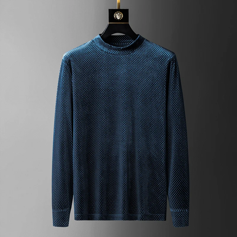 

New 2012 Men's Silk Velour T Shirts Autumn & Spring Long Sleeve Gold Velvet Tee Tops Male Casual Solid Color Soft Velvet Shirts