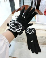 black camellia cashmere gloves fashion korean houndstooth mink hair cute flowers warm riding touch screen gloves a428