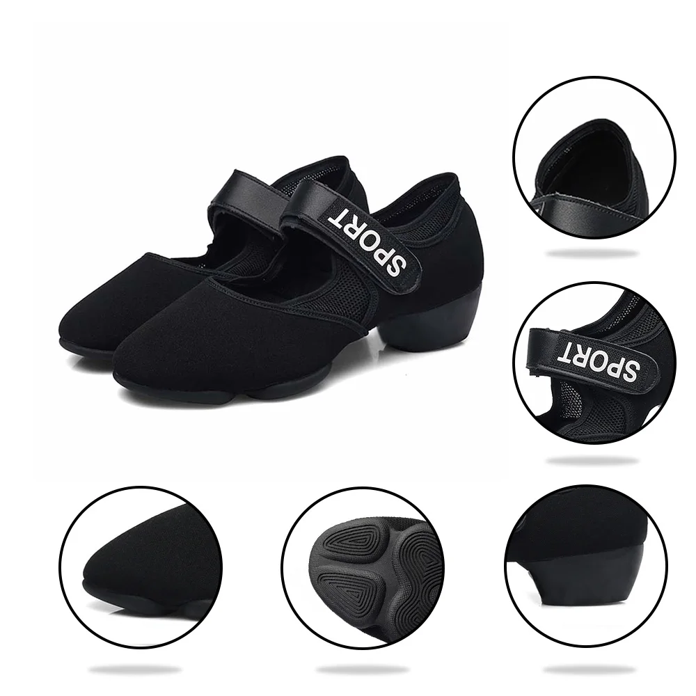 Dance Shoes For Women Low-heel Soft-soled Shoes Ballroom Dancing Summer Mesh Latin Shoes Breathable Split Sole Red Black Colors