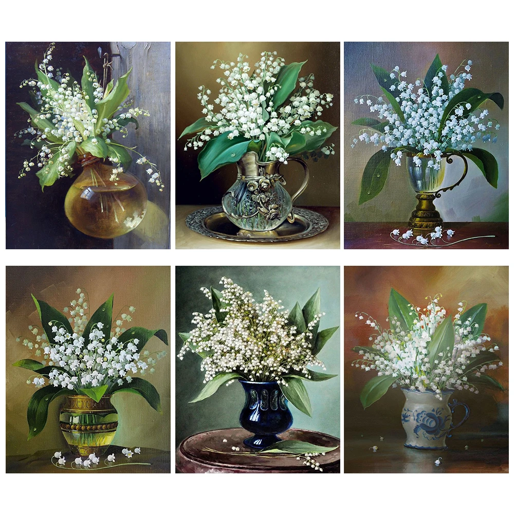 

PhotoCustom Acylic Painting By Numbers White Flowers Kits Modern Wall Art Diy Gift on Canvas Picture By Numbers