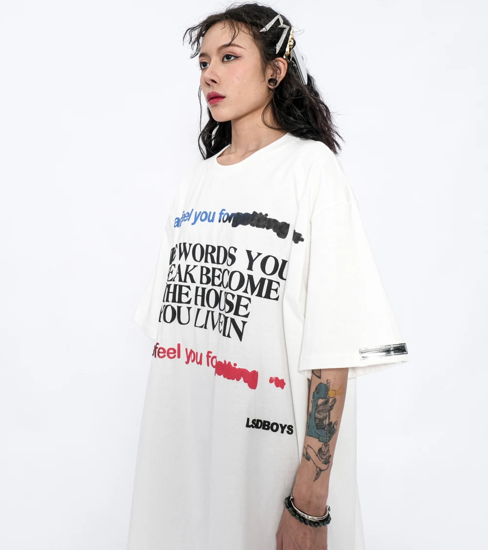 

Tideshec Fashion Men's Loose Letter Print T-shirt Street Gothic Creative Graphic T-shirt Men/Women Casual HIP HOP Style New
