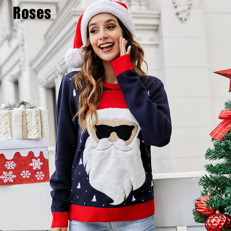 

2021 Ugly Christmas Sweater for Gift Santa Claus Pullover Women Jerseys Female Warm Tops Autumn Winter Fashion Jumper Clothing