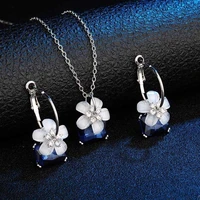fashion brand flower rhinestone earrings pendant necklace romantic geometric crystal jewelry sets for women