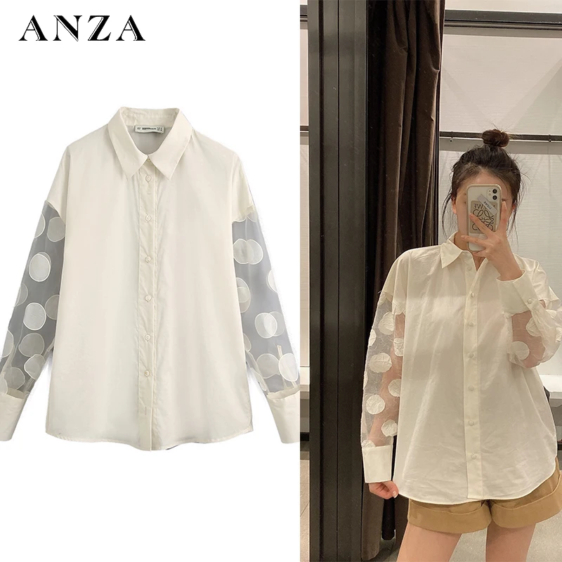 Женская блузка с цветочным принтом ANZA винтажный Повседневный белый шифоновый