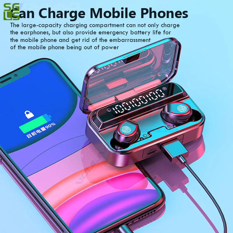 

Bluetooth 5.1 Earphones TWS Wireless Headphone Touch Flashlight Sports Waterproof Music 2000mAh Earbuds With Microphone Headsets