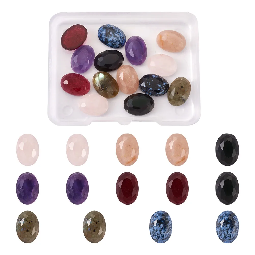 

14pcs Oval Natural Gemstone Faceted Flatback Teardrop Stone Cabs Cameo Tiles Cabochon 14x10mm For DIY Crafts Jewelry Making