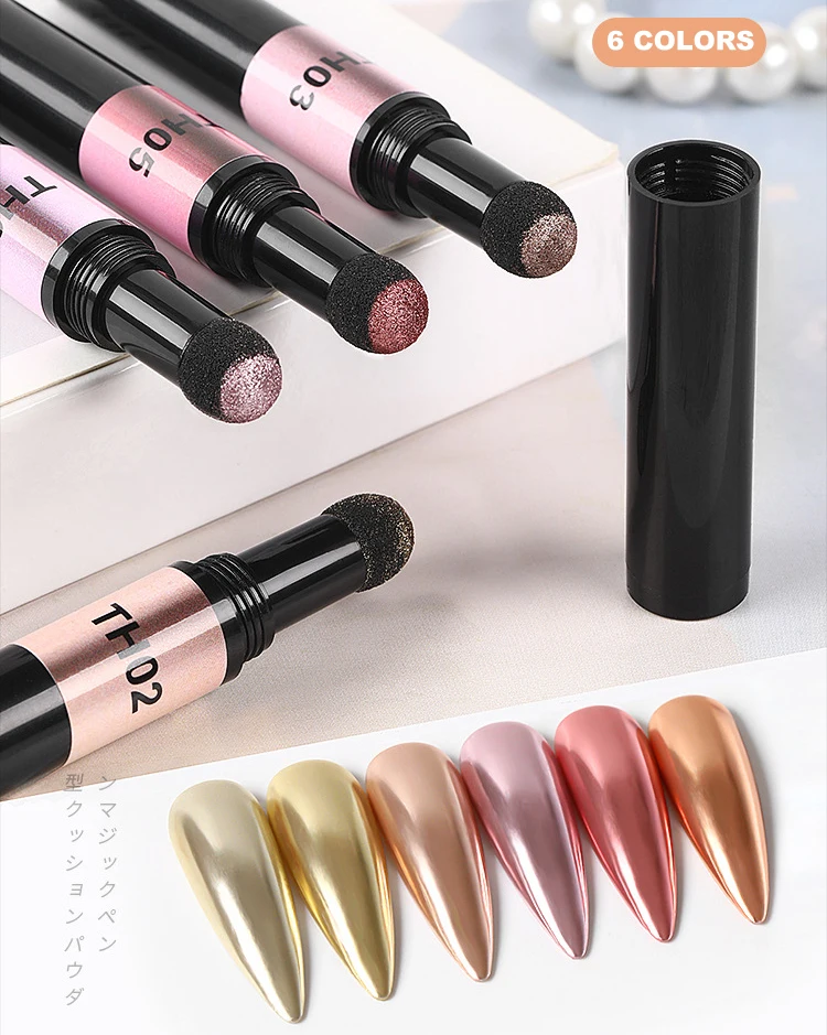 

Nail Art Glitter Magic Mirror Pen Nail Powder Air Cushion Pen Holographic Laser Solid Chrome Pigments UV Gel Manicure Chalk Tool