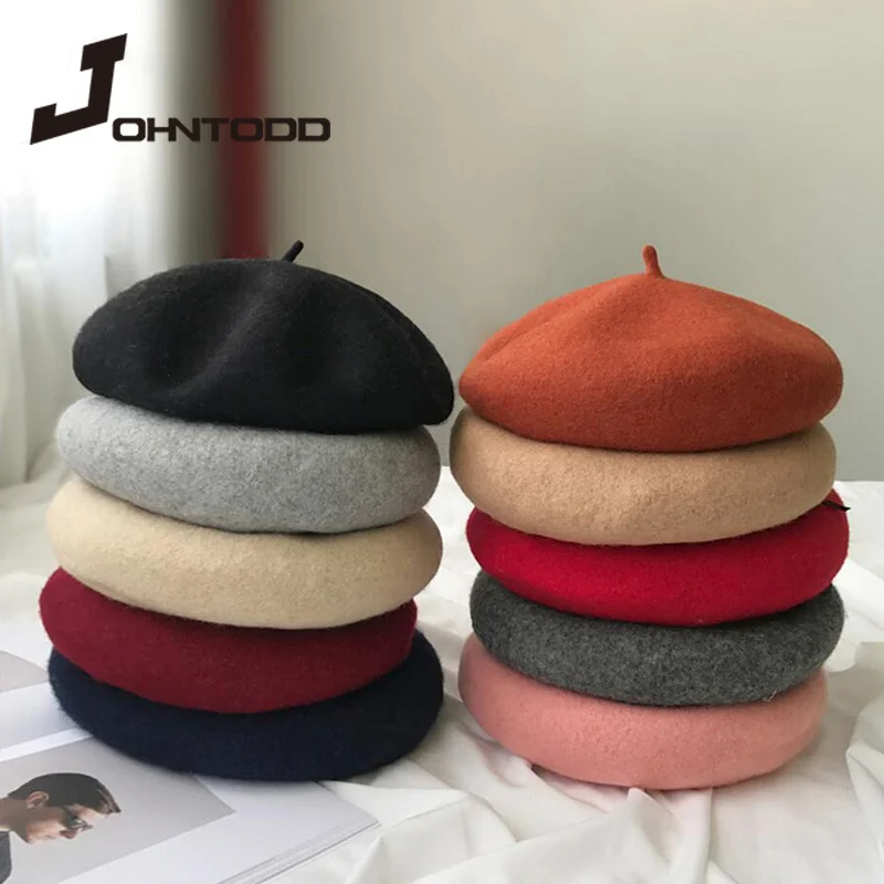 

Women Winter Warm Thick Wool Beret Hat Female Solid Color Caps Gorras Boinas Para Mujer Flat Cap Wholesale Barette Wedding Hat