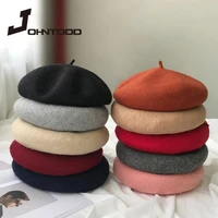 women winter warm thick wool beret hat female solid color caps gorras boinas para mujer flat cap wholesale barette wedding hat