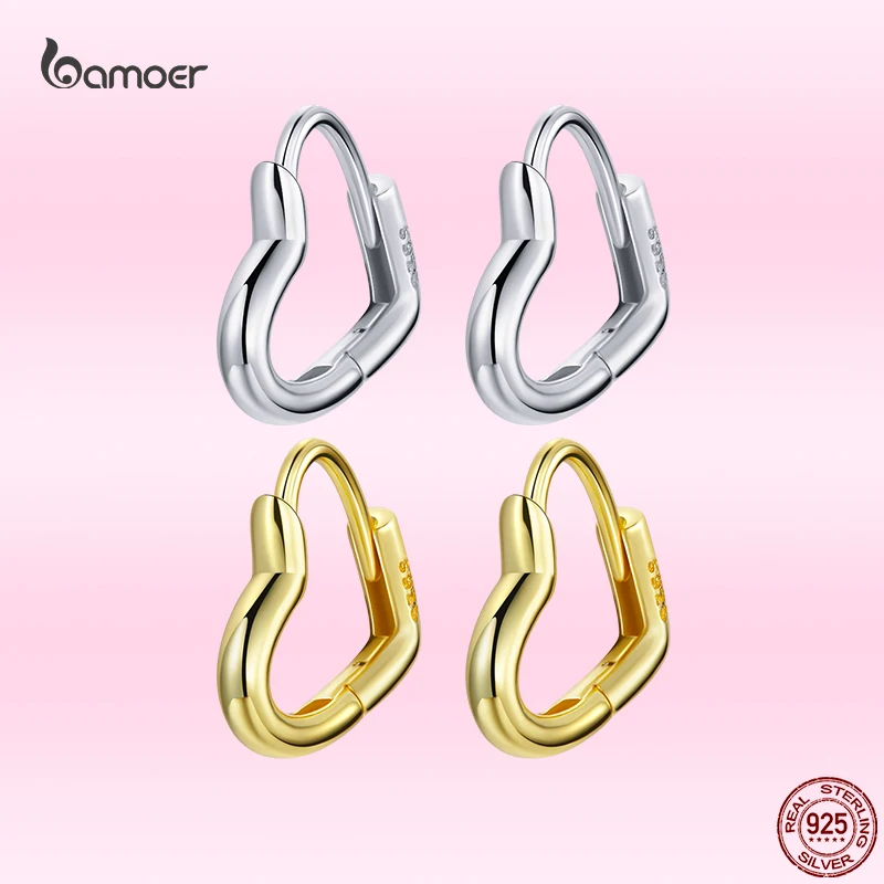 

Bamoer 100% 925 Sterling Silver Heart Shape Hoop Earrings for Women Fashion Clear Cubic Zircon Wedding Fine Jewelry Gift GXE1174