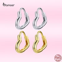 bamoer 100 925 sterling silver heart shape hoop earrings for women fashion clear cubic zircon wedding fine jewelry gift gxe1174