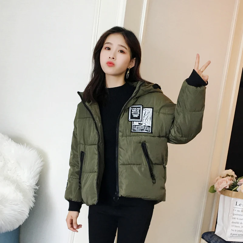 

Plus Size Women Short Parkas Printing Hooded Oversized Women's Winter Jacket Cotton Padded Thick Casual Overcoat Female Coats