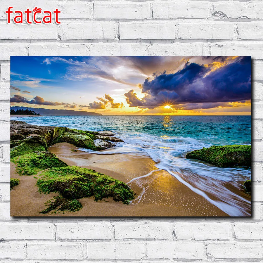 Алмазная картина FATCAT 5d &quotсделай сам&quot природный закат морской пейзаж Набор для