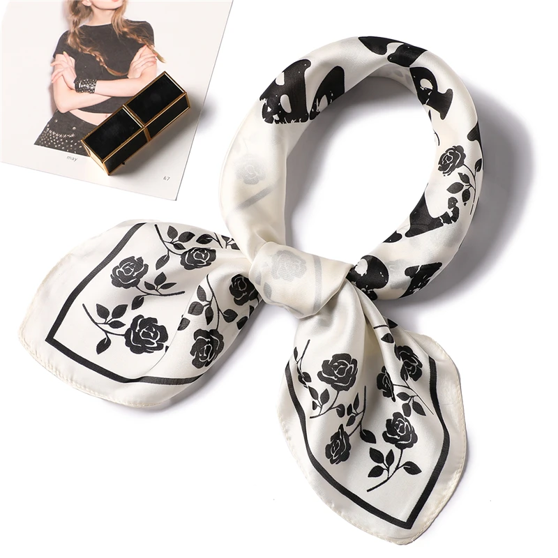 Женские шелковые квадратные шарфы с принтом розы женские буквенным на шее модные