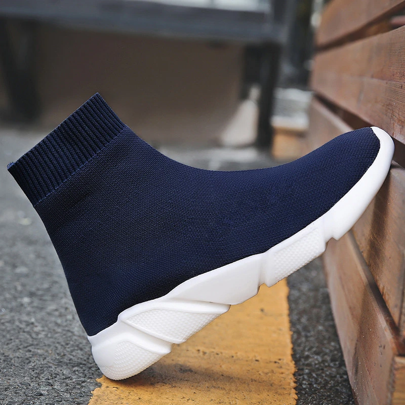

Big Number High Top Slip-on Sports Shoes for Women Sneakers Sock Women's Running Shoes Men Sneakers Sport Blue Knitting B-524
