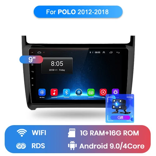 WIFI For Polo Junsun/Автомобильный мультимедийный плеер 2 Din Авто Android 8,1 радио для мужские Поло 2009 2010 2011 2012 2013 без DVD - Цвет: WIFI For Polo