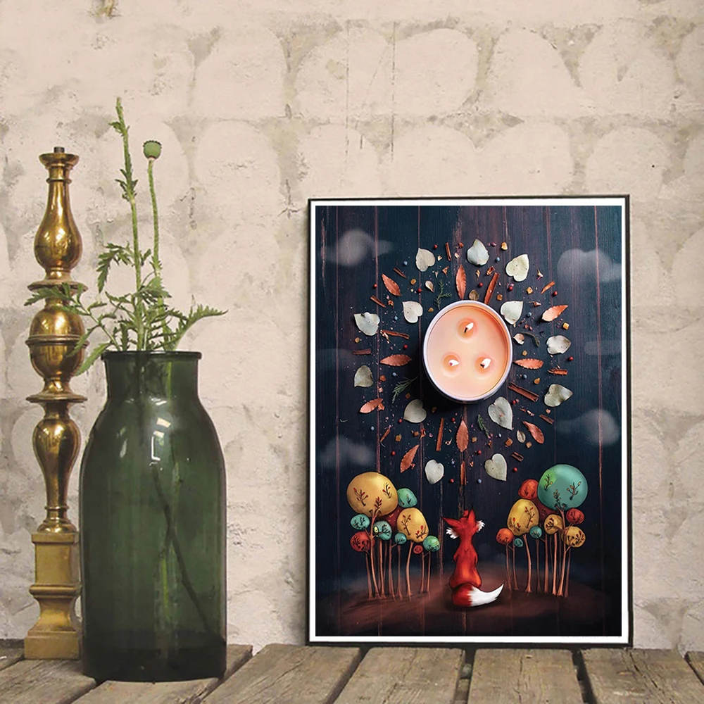 

Cartoon Red Fox Wall Art Canvas Painting Nordic Posters And Prints Animal and Candle Wall Pictures For Baby Room Kids Room Decor