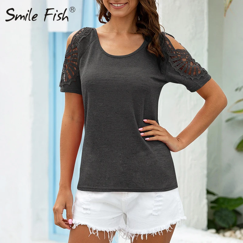 Женские повседневные однотонные футболки с открытыми плечами Крест короткий