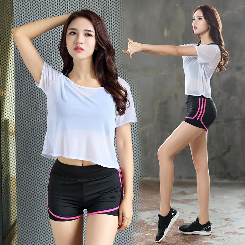 Sports wear for women 3 piece Solid color Yoga Set Women Running outdoor Workout T-shirt Leggings Suit gym clothing S-XXL | Спорт и