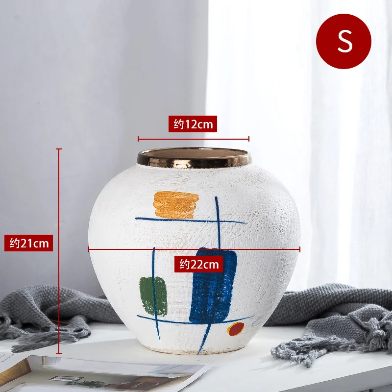 

Hand Painted Nordic Style Ceramic Vase Handmade Graffiti Art-craft Flower Pot Ornaments Household Utensils Decoration 057#