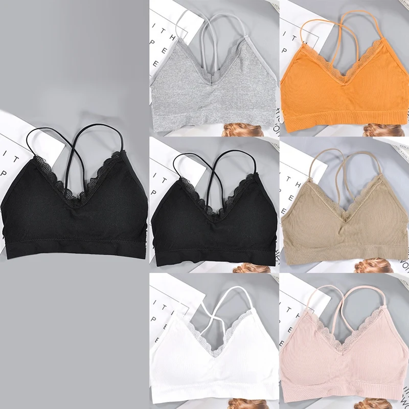 

Женский бюстгальтер без стального кольца с привлекательными кружевными краями, спортивный бюстгальтер для йоги, один размер