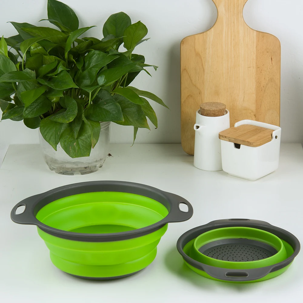 Складная Силиконовая сливная корзина дуршлаг для мытья овощей и фруктов