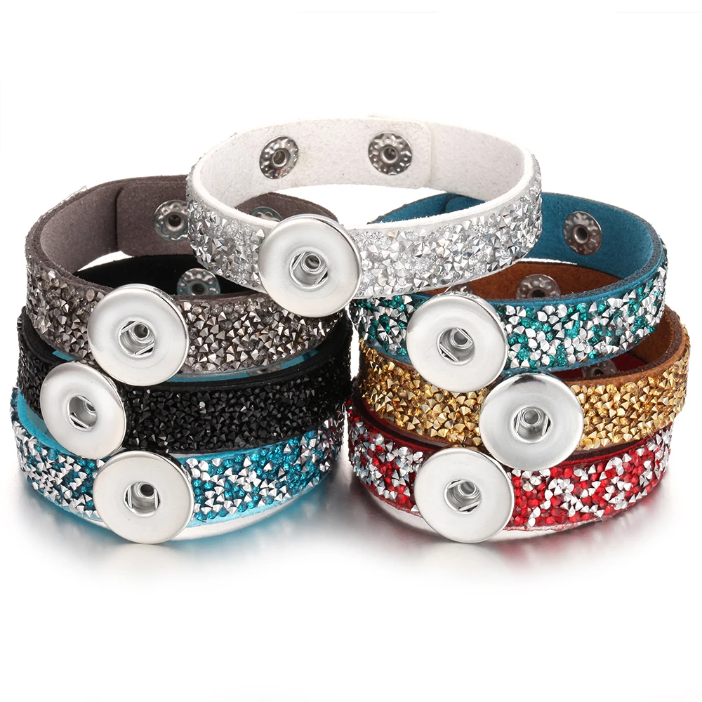 Новые кнопки ювелирные изделия 18 мм кожаный с кнопкой браслет 19 Цвета украшением