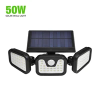 6500K 70 LEDs Outdoor Solar Lamp Rotatable 3 Heads Adjustable IP67 Waterproof 120° PIR Sensor Solar Flood Wall Security Light