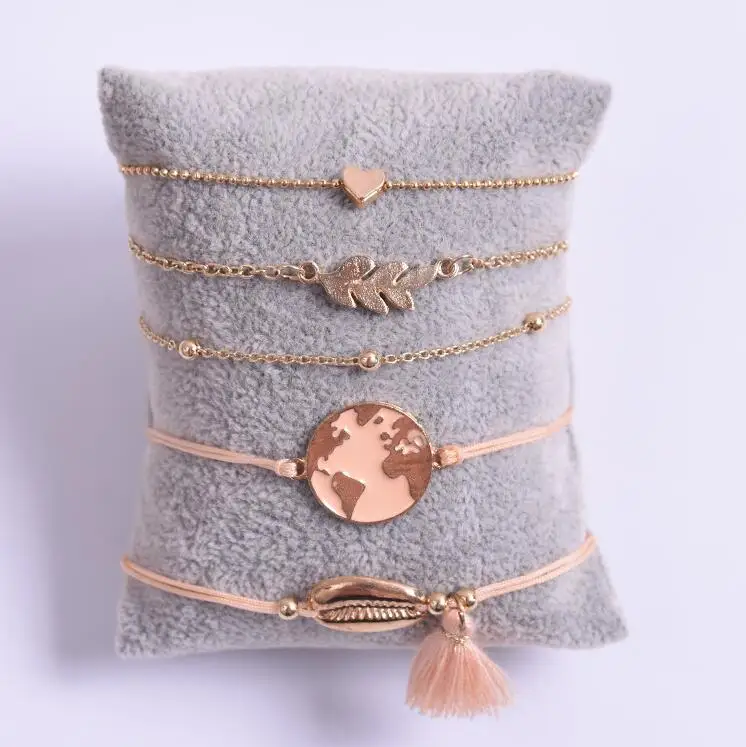 Горячие смешанные стили Boho кисточкой лист слон Черепаха Фатима хамса луна сердце оболочки ручной работы очаровательные браслеты женские ювелирные браслеты