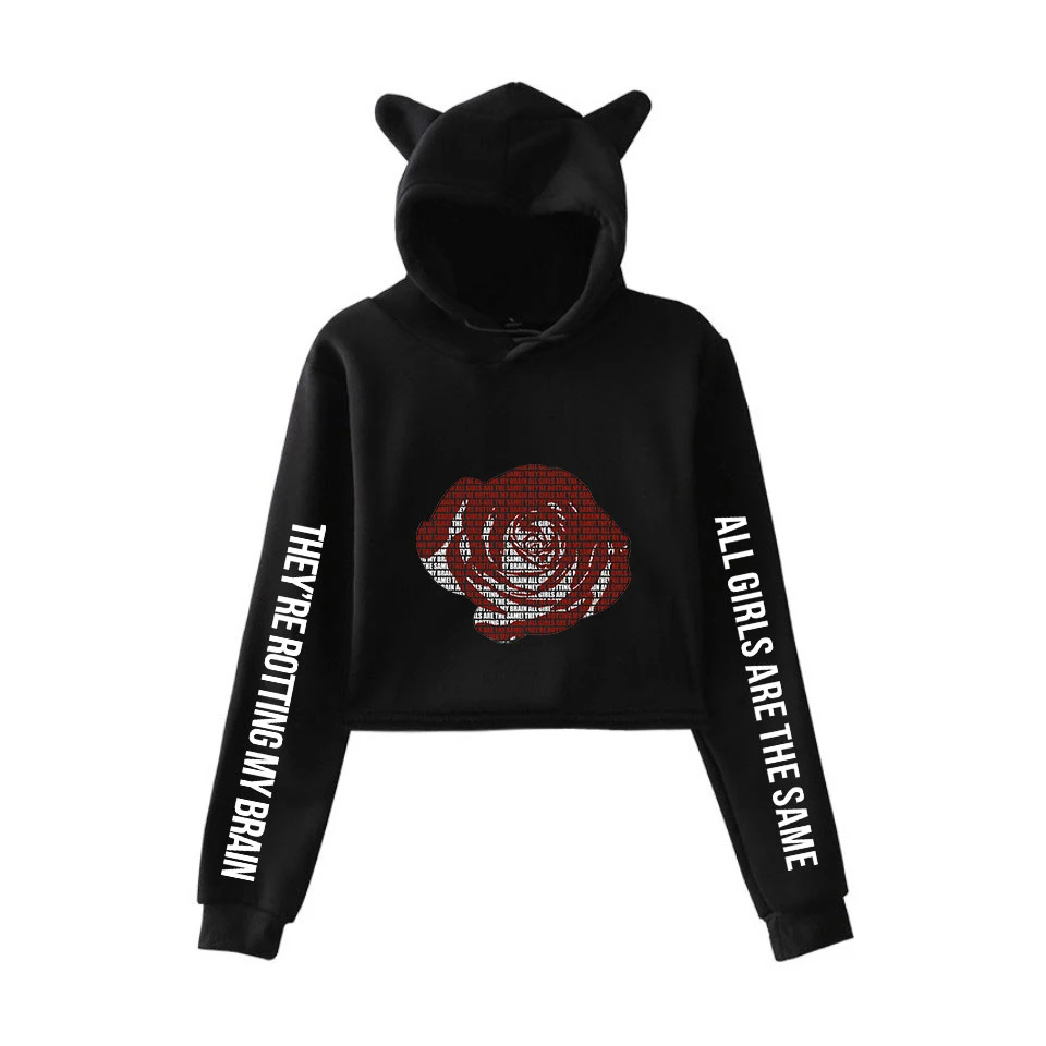 

New autumn/winter new print fashion cat ear crop hoodie printed long sleeve pullover casual girl hoodie