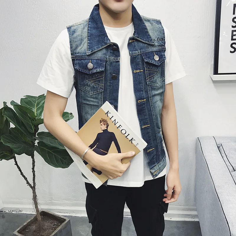 Оптовая продажа новинка 2021 мужской ковбойский джинсовый жилет в Корейском стиле