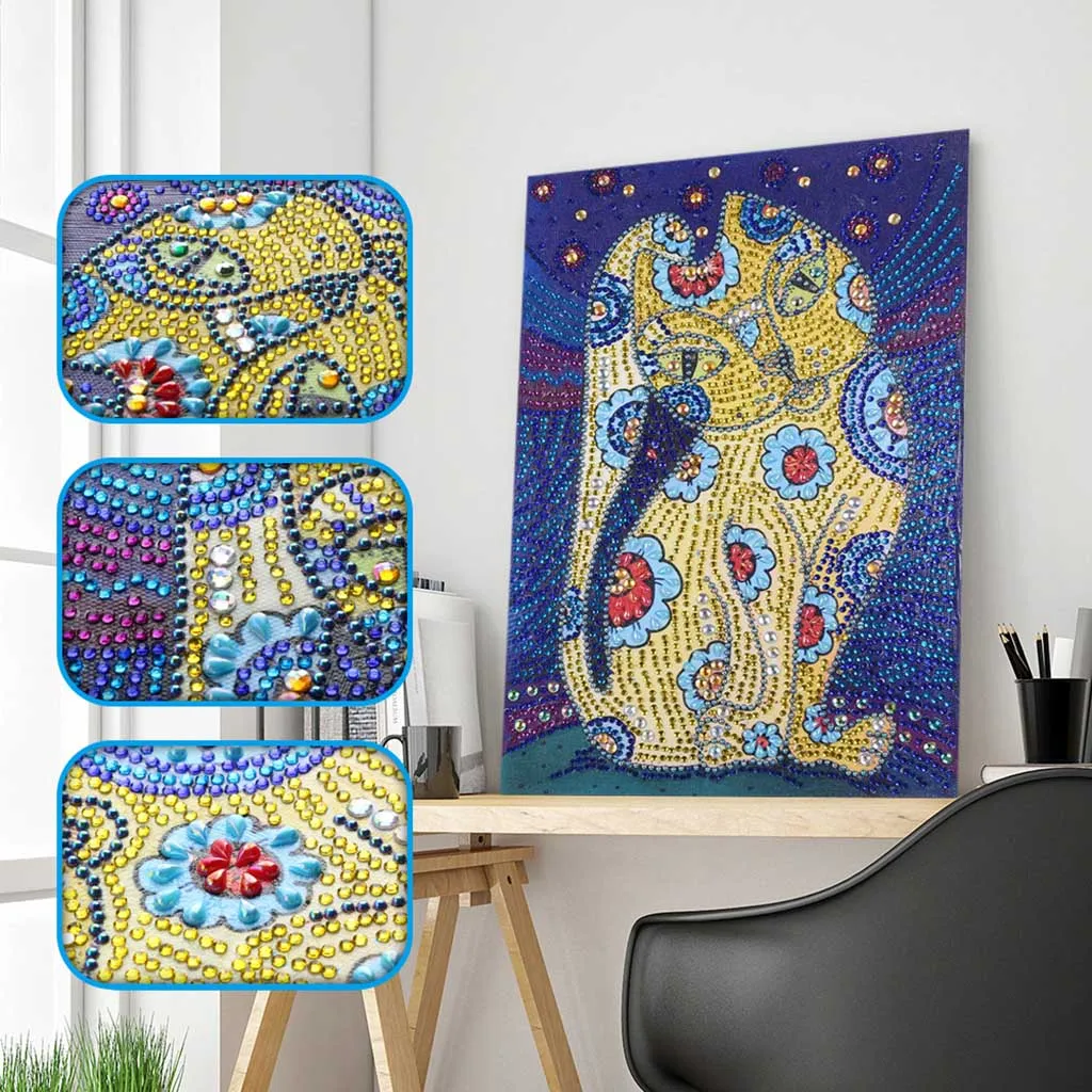

5D DIY Special Shape Diamond Animal Cat Flower Cross Stitch Rhinestone Mosaic Kit Home Wall Art Decoration Room Gift