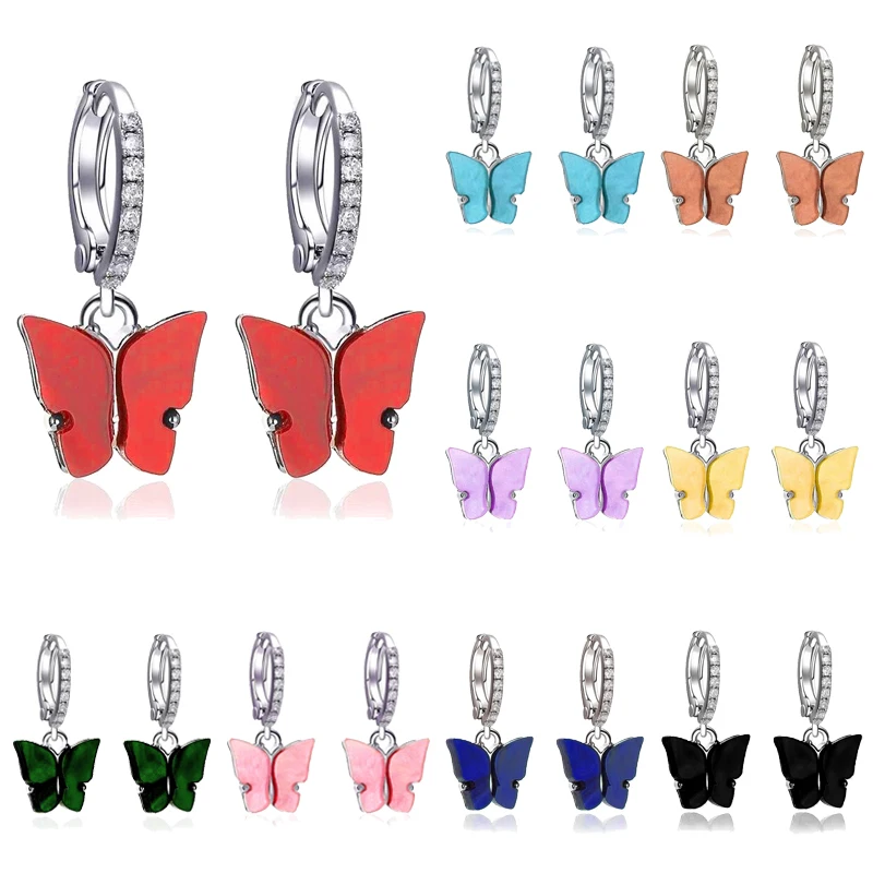 Женские серьги Kpop 1 пара модные из смолы акриловые бабочки гипоаллергенные