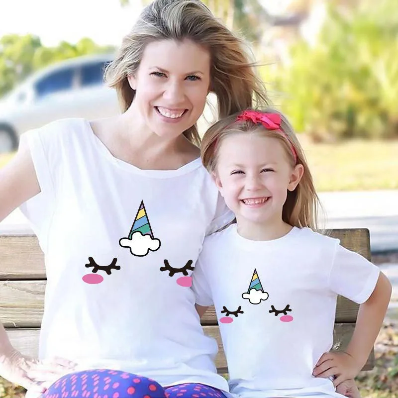 

Summer Family Matching Outfits Mother Daughter Cartoon Unicorn Print T-shirt Mommy and Me Clothes Tshirt Tops Family Look New