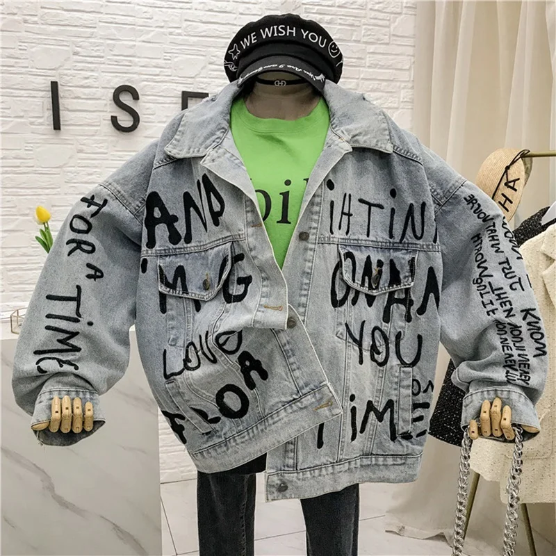 

Denim Jacket Oversize Women 2020 Bf Harajuk Loose Embroidery Jeans Coat Single Breasted Jeans Jacket Casual Women Jackets AA5342