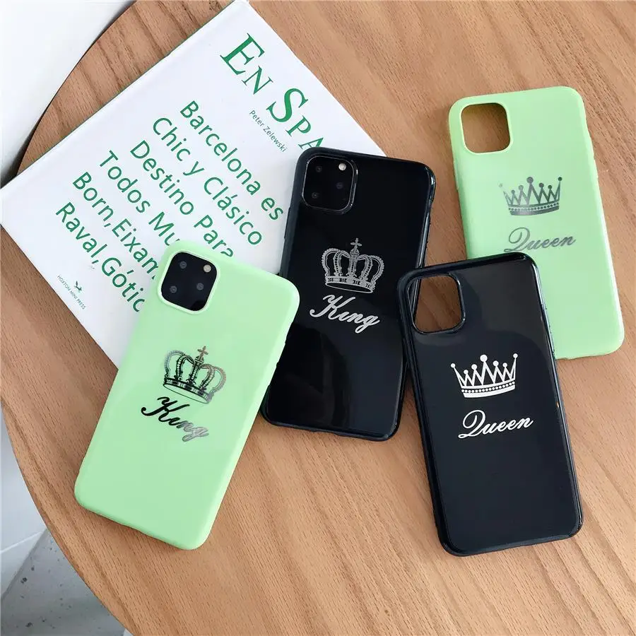 Роскошный чехол для пары для iPhone 6, 6s, 7, 8 Plus, глянцевая корона, король, королева, буквы, мягкий ТПУ чехол для iPhone X, XS, чехол для MAX XR Capa