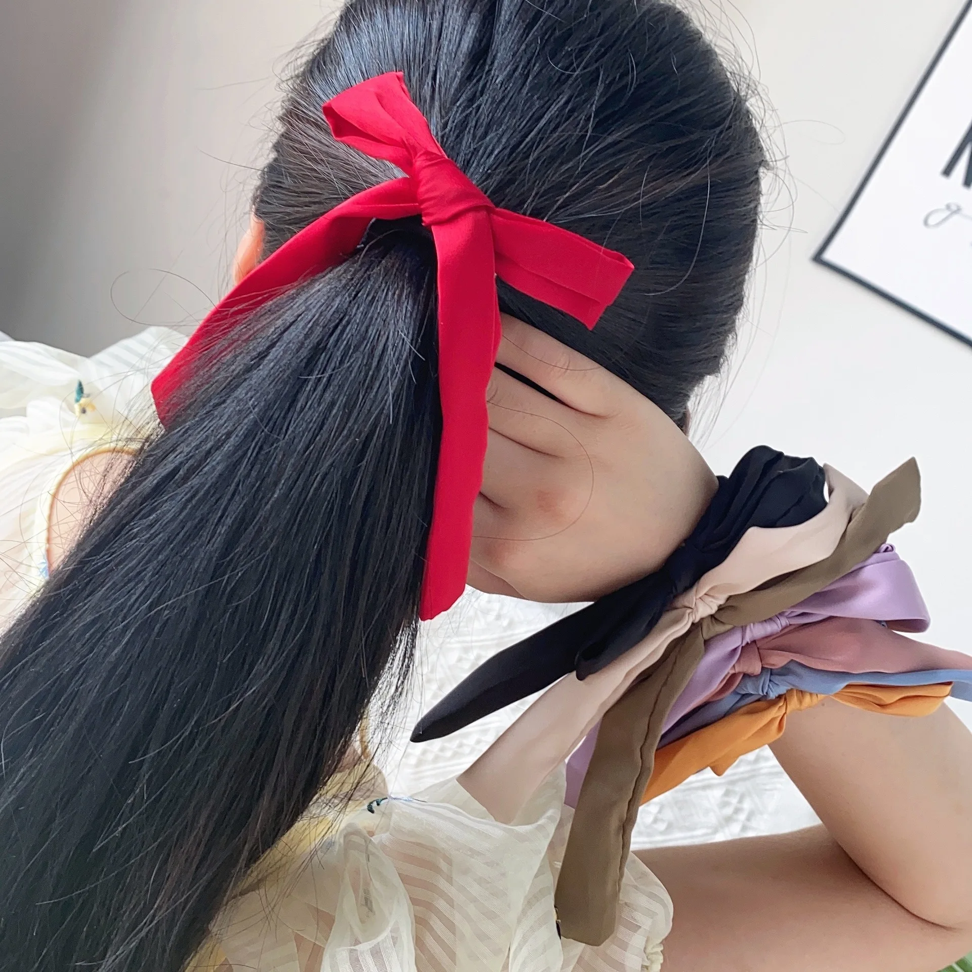 

Free shipping girl's chiffion bow Hair Scrunchies women basic hair bands Accessories Ponytail Holder