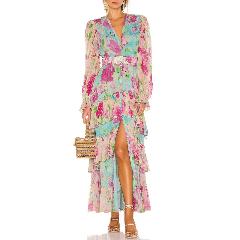 

Шифоновое платье с длинным рукавом, весна-осень