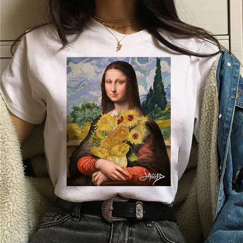 Mona lisa Футболка Harajuku Женская 90s забавная Винтажная Футболка Ullzang с графическим рисунком футболка корейский стиль футболки женские эстетические