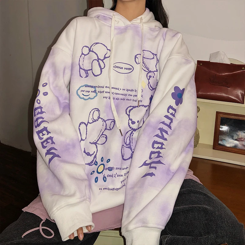Vintage Tie Dye Aesthetic Oversized Woman Hoodie Kawaii Fashion Korean Harajuku Sweetshirt Clothes For Women Plus Size Pullover