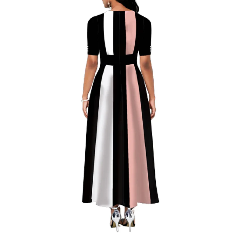 

Plus Size Women Elegant Long Sleeve Patchwork Office Lady Party Long Dresses Summer Femme Vintage A-Line Half A-Line