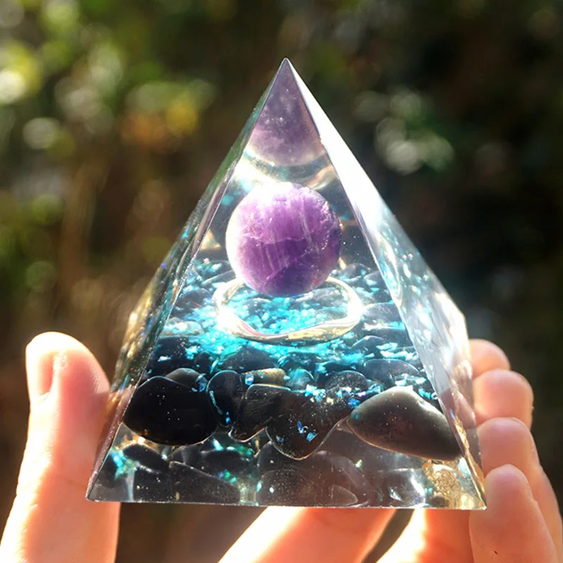 

50MM Fantastic Magic Orgonite Pyramid Amethyst Crystal Sphere With Obsidian Orgone Reiki Energy Healing Crystal Pyramid Chakra